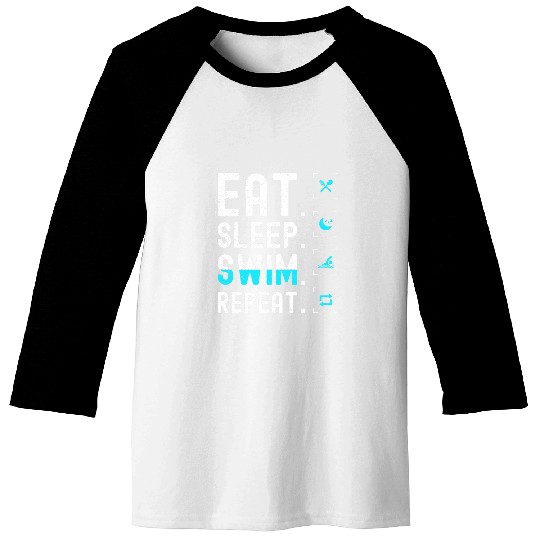 Swimming Pool Eat Sleep Swim Repeat 2 Baseball Tees
