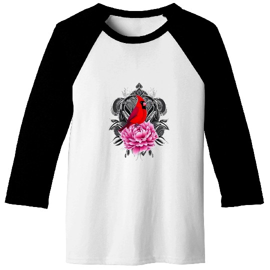 Cardinal Bird With Peony Color indianas State Tattoo Art Baseball Tees