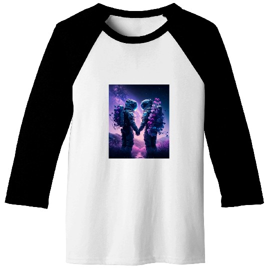 Astronaut Love Couple Groovy Lavender Purple Galaxy Baseball Tees