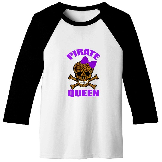 Leopard Print Purple Bow Pirate Queen Skull And Crossbones Baseball Tees