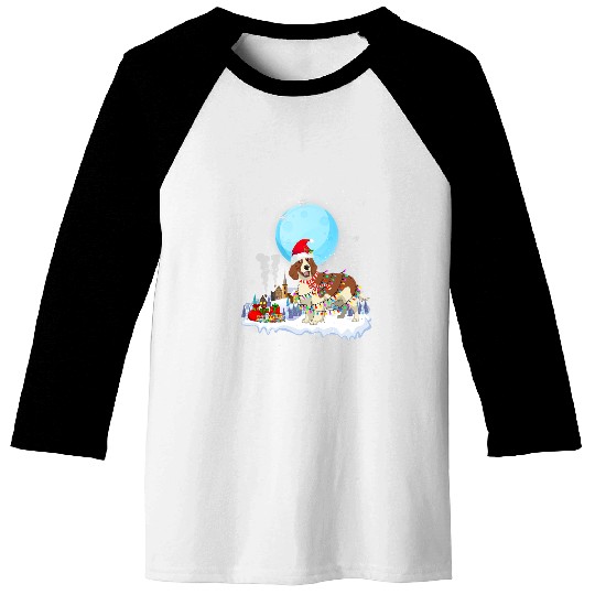 Springer Spaniel Dog Cute Christmas Lights Lover Tee Baseball Tees