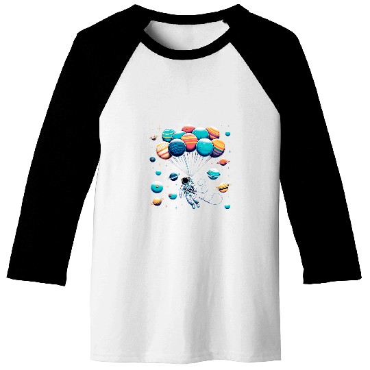 Astronaut Holding Planet Balloons Space Moon Mars Planets 10 Baseball Tees