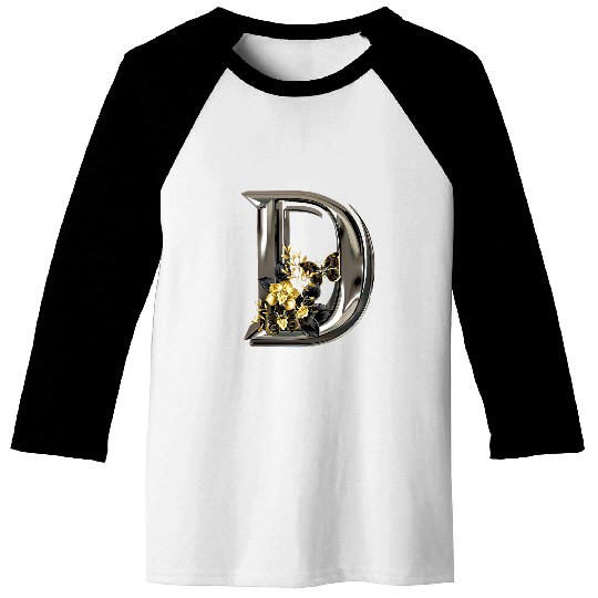 Initial Letter D Monogram with Flowers and Butterfly Baseball Tees