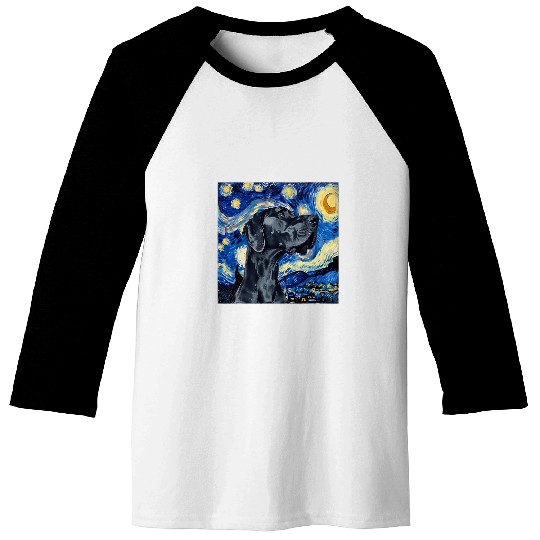 Great Dane Dog Van Gogh Style Starry Night Baseball Tees