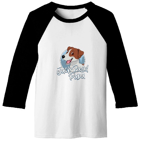 Dog Jack Russell Papa with Comic Drawing Men Baseball Tees