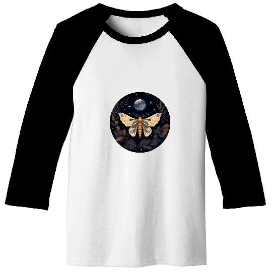 Moth Full Moon Witch Art Baseball Tees