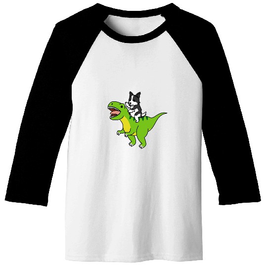 Border Collie Riding TRexs Dinosaur Dog 1 Baseball Tees