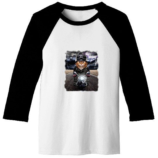 Fluffy Orange Cat on Motorcycle Cruise Down Highway 21 Baseball Tees