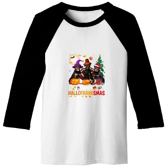 Dog Rottweiler Happy Hallothanksmas Rottweiler Dog Halloween Christmas Baseball Tees