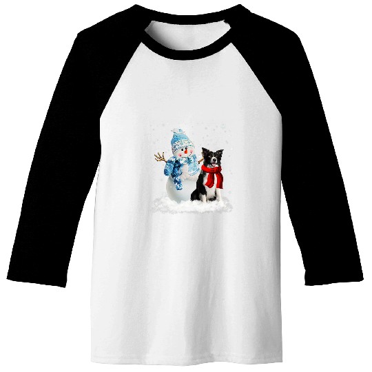 Funny Border Collie Christmas Snowman Christmas Pajama Baseball Tees