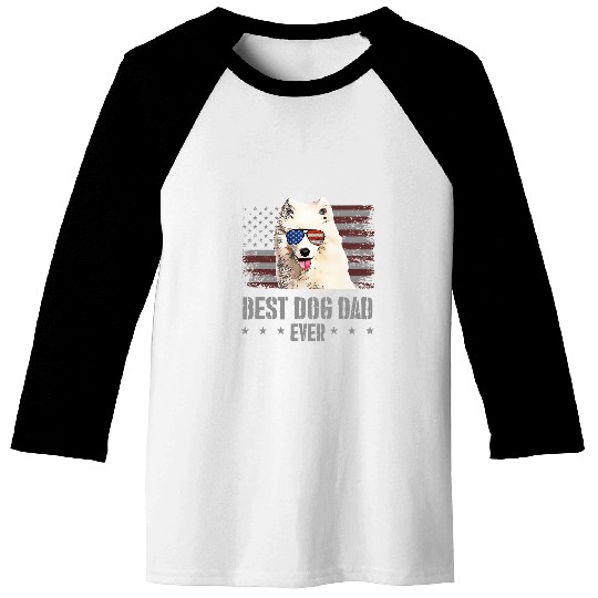 Dog Samoyed bests Dog Dad Ever Retro USA American Flag Baseball Tees