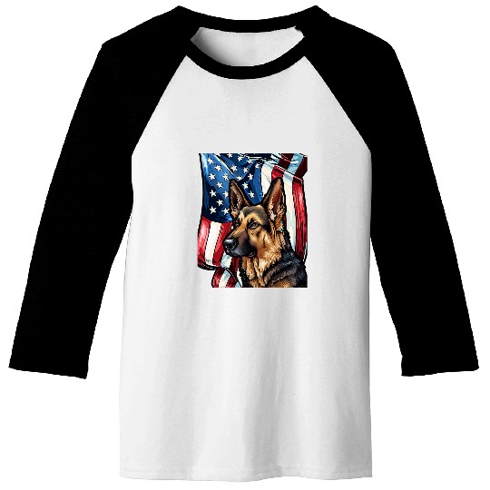 Patriotic German Shepherd American Flag Baseball Tees