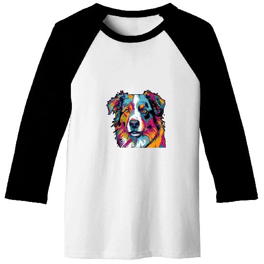 PopPups Artistry Cute Australian Shepherd PopArt Baseball Tees