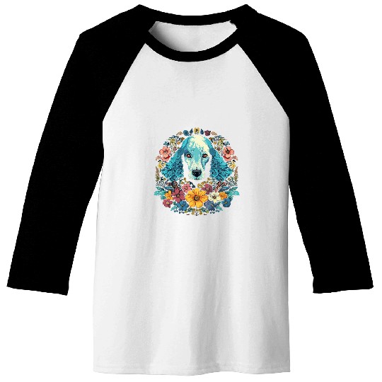 Poodle Dog with Flowers Baseball Tees