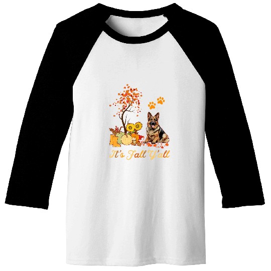 German Shepherd Fall Leaves Autumn Maple Tree Thanksgiving Baseball Tees