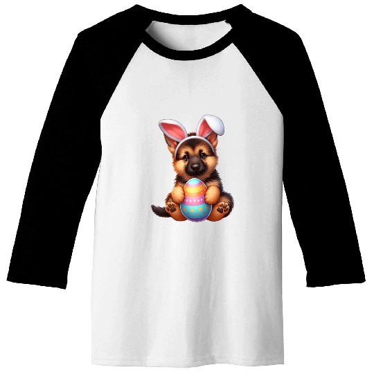 German Shepherd Puppy Easter Bunny Colorful Easter Egg Dog Baseball Tees