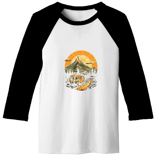 Teardrop Trailer RV Camping Camper Tiny House Mountain 3 Baseball Tees