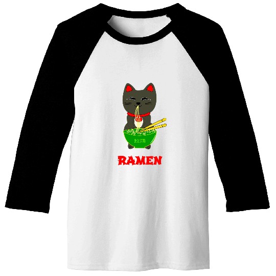 Japanese Neko Cat Ramen Noodle Bowl Baseball Tees