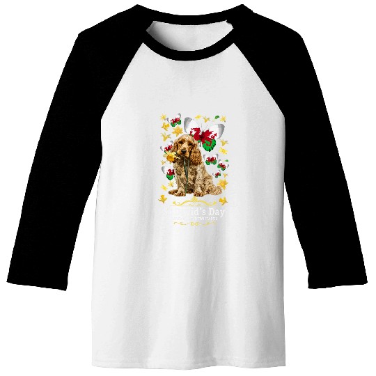 St Davids Day Idea Kids Cocker Spaniel Welsh Daffodils Baseball Tees