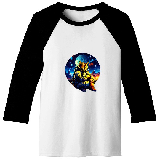 Sad Astronaut Cat In Outer Space Galaxy Cat Astronaut Design Baseball Tees