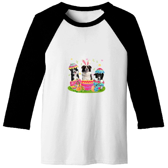 Three Bunny Border Collie Inside Easter Egg Happy Easter Baseball Tees