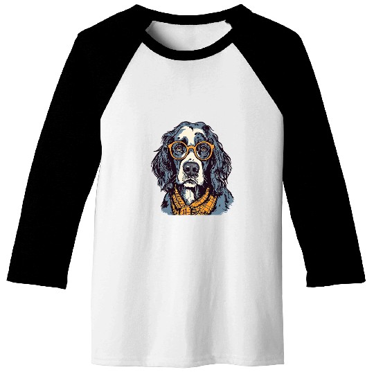 vintages Dapper Hipster English Setter with Nerdy Glasses Baseball Tees
