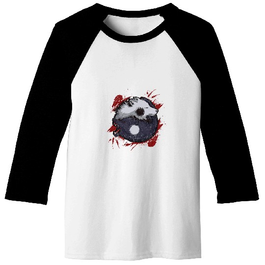 Ying Yang wolfs Japanese wolfs Art Theme Grunge Style Baseball Tees