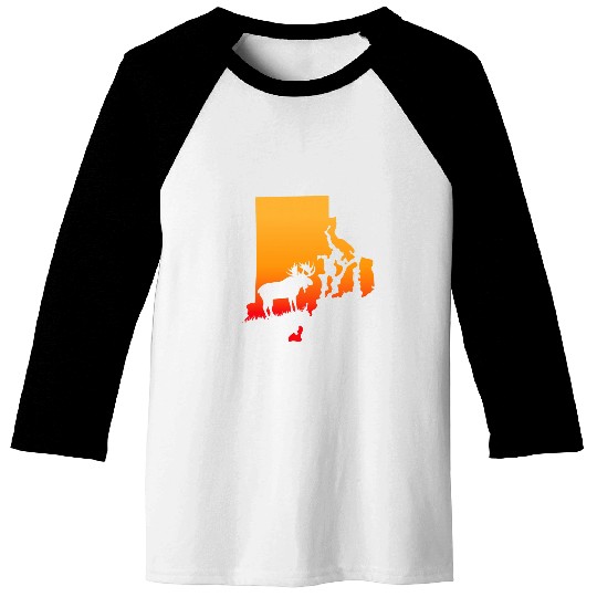 Moose or shed antler Hunting Rhode Map Island art Hunter Baseball Tees