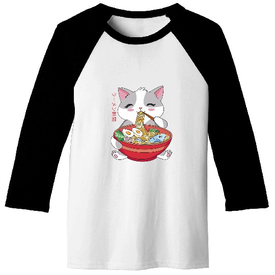 Ramen Cat Japanese Graphic Baseball Tees