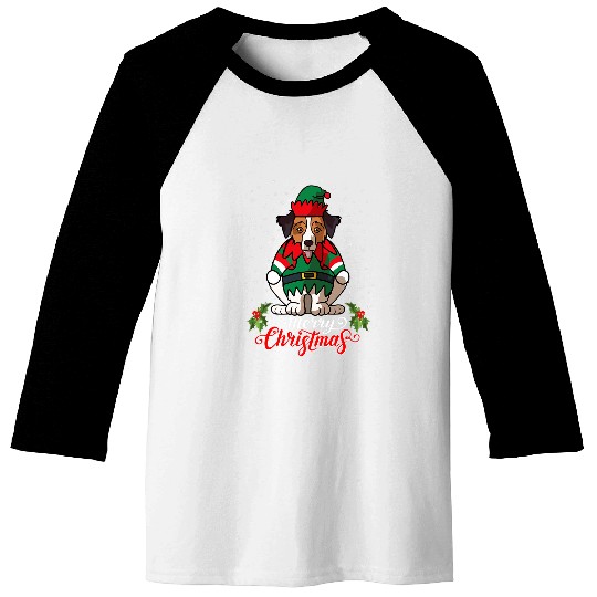 Merry Christmas Australian Shepherd Aussie Dog Gift Baseball Tees