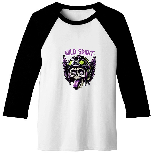 Wild Spirit Motorcycle Skeletons Biker Graphic Design Baseball Tees