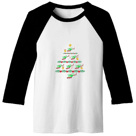 Helicopter Ugly Christmas Pilot xmass Tree Baseball Tees