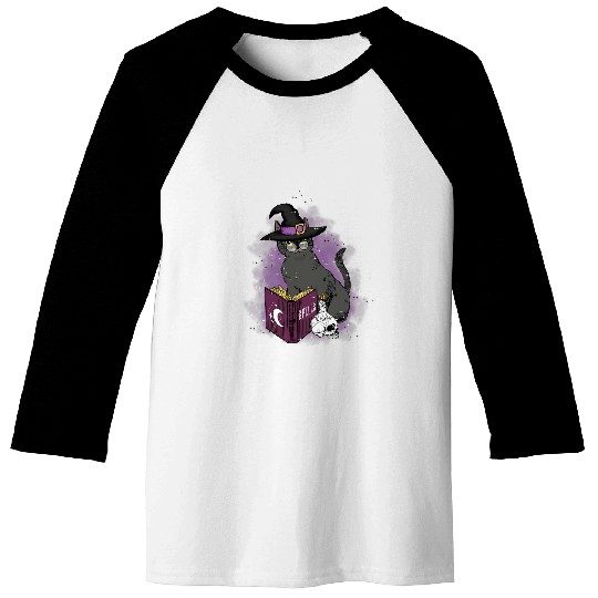 Cat and Witch Cats Spell Book Spiritual Design Baseball Tees