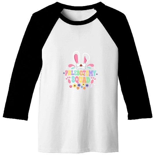 Groovy Phlebotomy Squad Phlebotomist Bunny Ear Flower Easter Baseball Tees