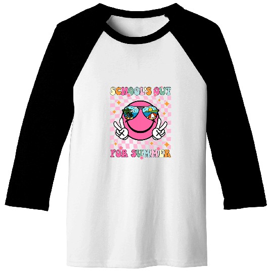 Smile Face Schools Out For Summer Teacher Students Gift Baseball Tees