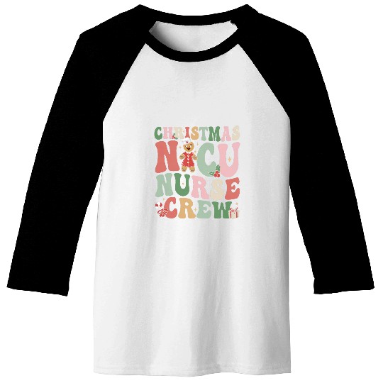 Women Groovy Christmas NICU nurses Crew Gingerbread Nursing Baseball Tees