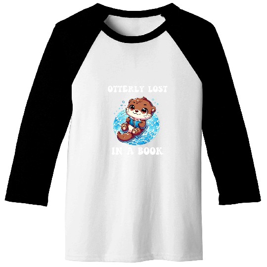 Cute Swimming Otter Book Reading Kids Baseball Tees