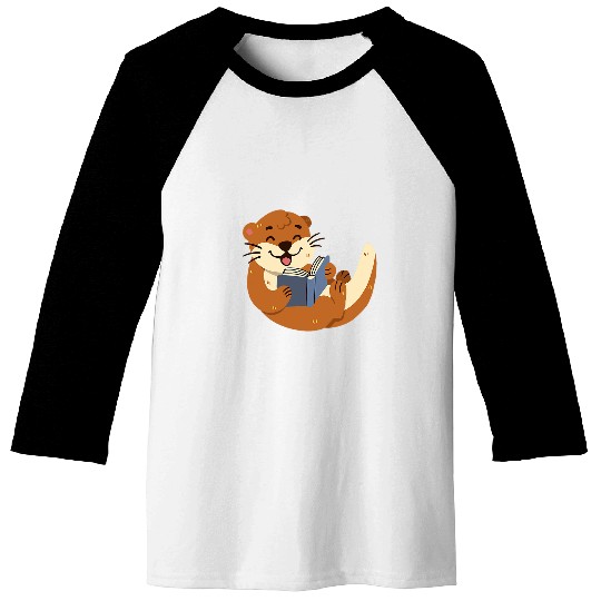Otter Reading a Book Baseball Tees