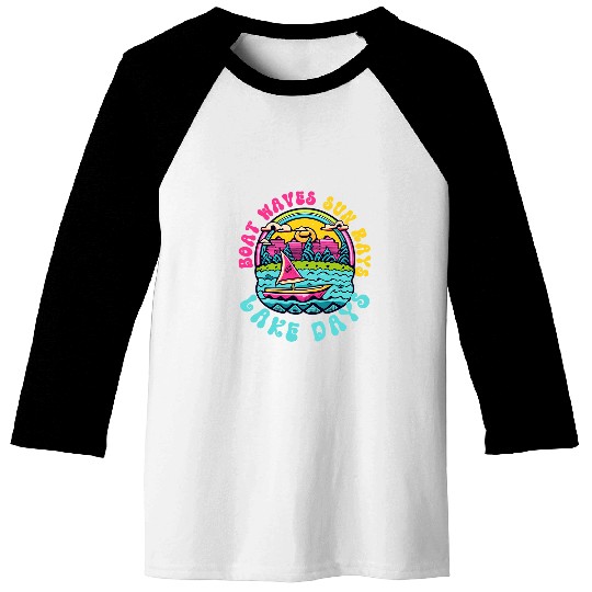 Boat Waves Sun Rays Lake Days Funny Summer Beach Vacation 8 Baseball Tees