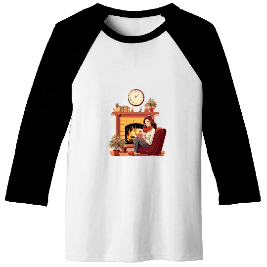 Book Reading In Fireplace Reader Bookworm Girls Women 1 Baseball Tees