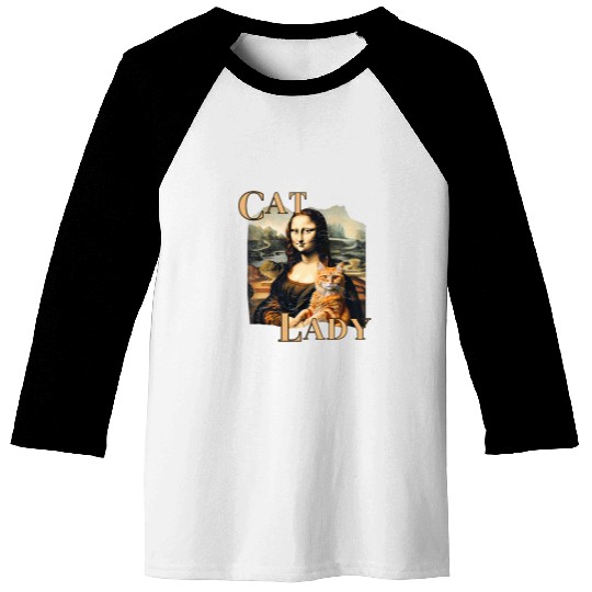 Funny Mona Lisa Childless Cat Lady Animal Lover Meme Baseball Tees