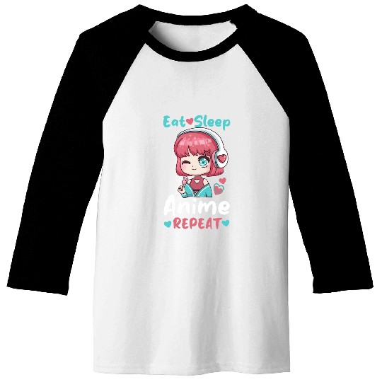 Eat Sleep Anime Repeat I Chibi Kawaii Anime Cosplay 2 Baseball Tees