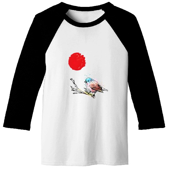 Murakami Birds Red Moon Japenese Baseball Tees