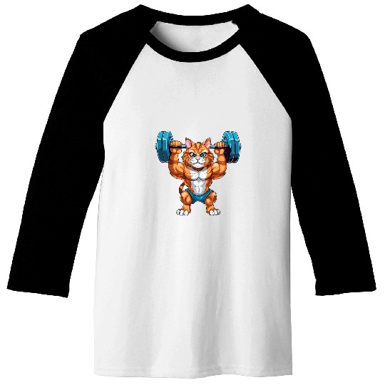 Catlover Muscle Deadsslift Pumping Cat Baseball Tees