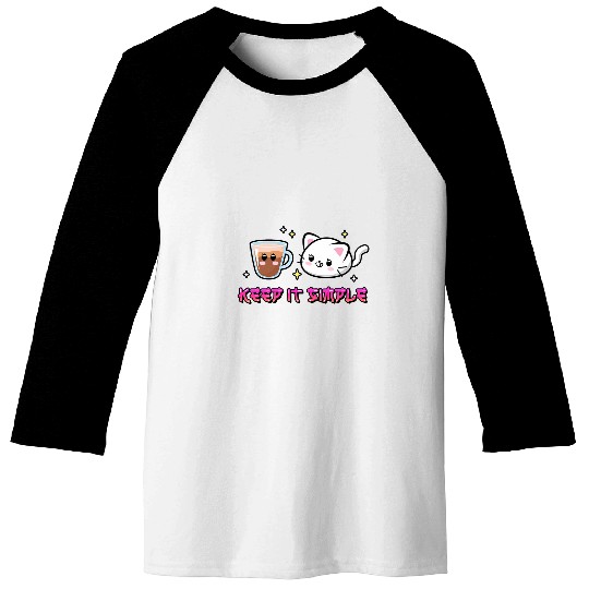 Cat Coffee Cute Kawaii Keep It Simple Japanese Anime Baseball Tees