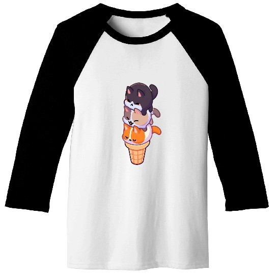 Cute Kawaii Ice Cream Cat Lover Gift Kittens Baseball Tees