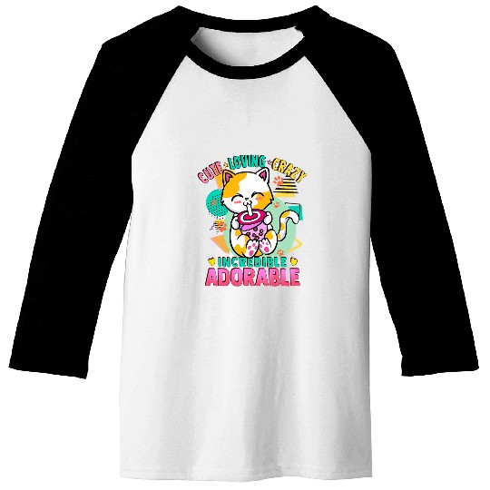 Cute Kawaii Cat Bubble Milk Tea Loving Adorable 1 Baseball Tees