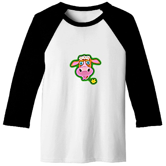 Cute Cow with Bohemian Flower Crown Baseball Tees
