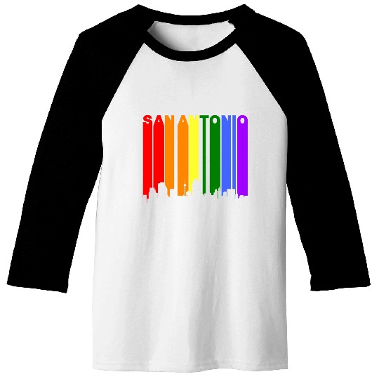 San Antonio Texas Gay Pride Rainbow Skyline Baseball Tees