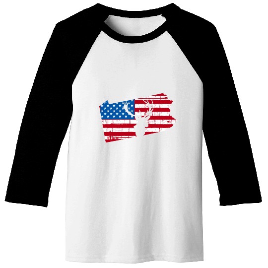 American Flag Pennsylvania Deer Hunting Baseball Tees